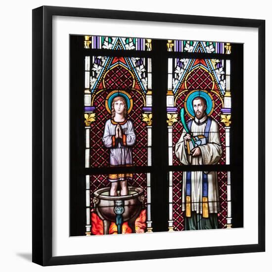 Prague, St. Vitus Cathedral, Stained Glass Window, St. Vitus, St. Sarcander-Samuel Magal-Framed Photographic Print