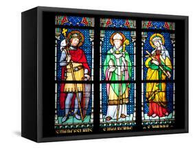 Prague, St. Vitus Cathedral, Stained Glass Window, St. Wenceslaus, St Wolfgang, St Joanna-Samuel Magal-Framed Stretched Canvas