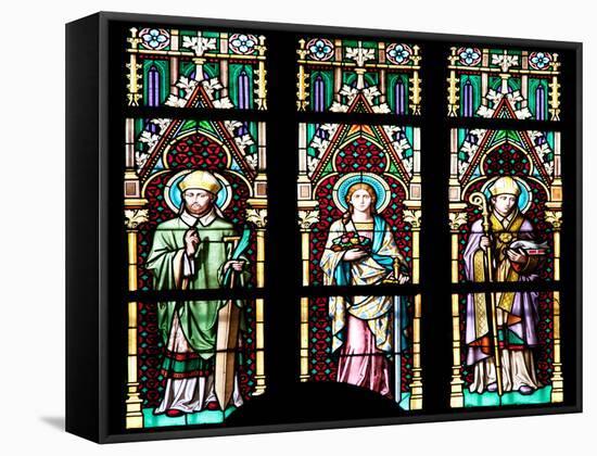 Prague, St. Vitus Cathedral, Stained Glass Window, Three figures of Saints / Apostles / Martyrs.-Samuel Magal-Framed Stretched Canvas