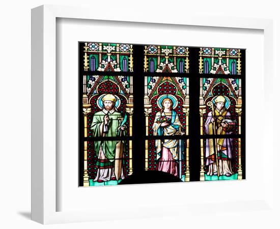 Prague, St. Vitus Cathedral, Stained Glass Window, Three figures of Saints / Apostles / Martyrs.-Samuel Magal-Framed Photographic Print