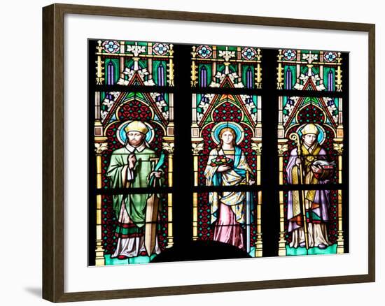 Prague, St. Vitus Cathedral, Stained Glass Window, Three figures of Saints / Apostles / Martyrs.-Samuel Magal-Framed Photographic Print