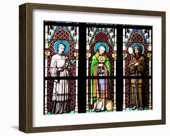 Prague, St. Vitus Cathedral, Stained Glass Window, Three Standing Holy Men-Samuel Magal-Framed Photographic Print