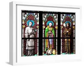 Prague, St. Vitus Cathedral, Stained Glass Window, Three Standing Holy Men-Samuel Magal-Framed Photographic Print