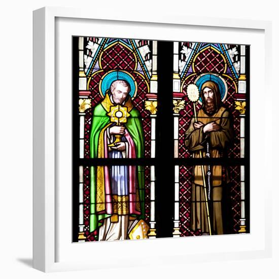 Prague, St. Vitus Cathedral, Stained Glass Window, Two Standing Holy Men-Samuel Magal-Framed Photographic Print