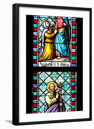 Prague, St. Vitus Cathedral, Stained Glass Window, Visitation of Virgin Mary, St Philip the Apostle-Samuel Magal-Framed Photographic Print