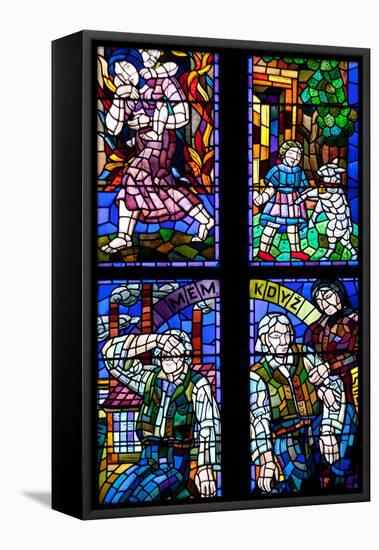 Prague, St. Vitus Cathedral, Thunov Chapel, Stained Glass Window, Psalms, Psalm 126:5-Samuel Magal-Framed Stretched Canvas