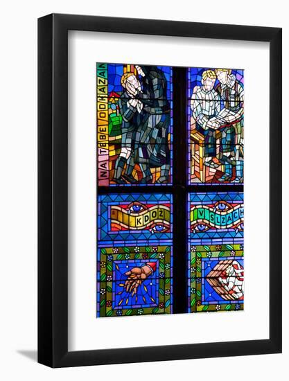 Prague, St. Vitus Cathedral, Thunov Chapel, Stained Glass Window, Psalms, Psalm 126:5-Samuel Magal-Framed Premium Photographic Print