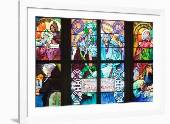 Prague, St. Vitus Cathedral, Window in the New Archbishop Chapel, Mucha Stained Glass Window-Samuel Magal-Framed Photographic Print