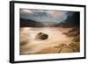 Praia Da Sununga Beach at Sunset with the Serra Do Mar Mountain Ranges in the Background-Alex Saberi-Framed Photographic Print