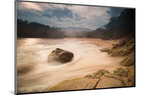 Praia Da Sununga Beach at Sunset with the Serra Do Mar Mountain Ranges in the Background-Alex Saberi-Mounted Photographic Print