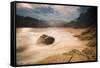 Praia Da Sununga Beach at Sunset with the Serra Do Mar Mountain Ranges in the Background-Alex Saberi-Framed Stretched Canvas