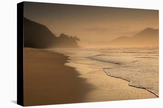 Praia Das Toninhas in Ubatuba at Sunrise, with the Serra Do Mar Mountain Range in the Background-Alex Saberi-Stretched Canvas