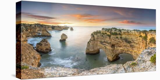 Praia de Marinha, Caramujeira, Lagoa, Algarve, Portugal. Panoramic view of the sunrise over the coa-Marco Bottigelli-Stretched Canvas