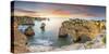 Praia de Marinha, Caramujeira, Lagoa, Algarve, Portugal. Panoramic view of the sunrise over the coa-Marco Bottigelli-Stretched Canvas