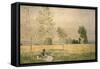 Prairie à Bezons-Claude Monet-Framed Stretched Canvas