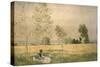 Prairie à Bezons-Claude Monet-Stretched Canvas