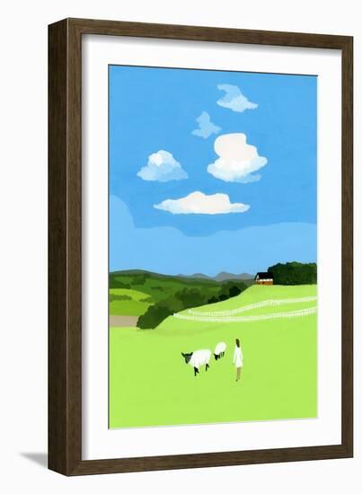 Prairie and sheep-Hiroyuki Izutsu-Framed Giclee Print