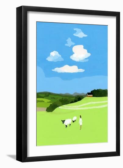 Prairie and sheep-Hiroyuki Izutsu-Framed Giclee Print