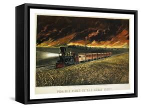 Prairie Fires of the Great West-Currier & Ives-Framed Stretched Canvas