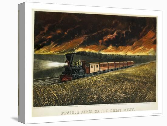 Prairie Fires of the Great West-Currier & Ives-Stretched Canvas