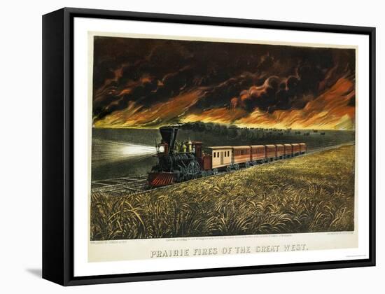 Prairie Fires of the Great West-Currier & Ives-Framed Stretched Canvas