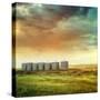 Prairie Grain Silos in Late Summer-Sandralise-Stretched Canvas