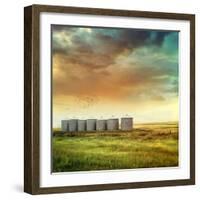 Prairie Grain Silos in Late Summer-Sandralise-Framed Photographic Print