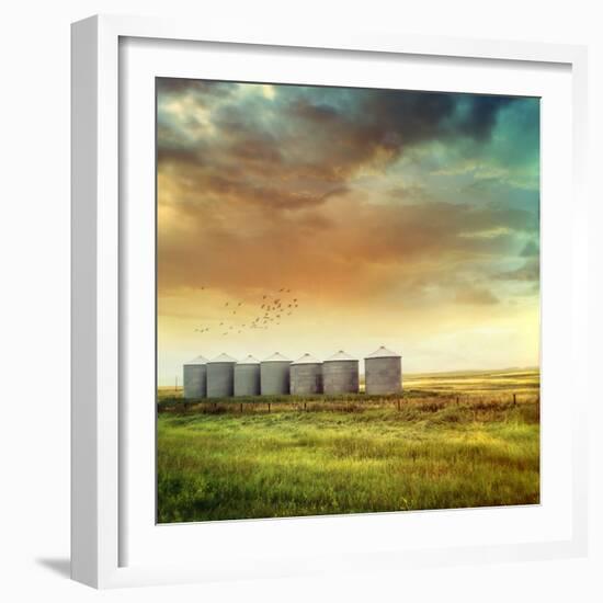 Prairie Grain Silos in Late Summer-Sandralise-Framed Photographic Print