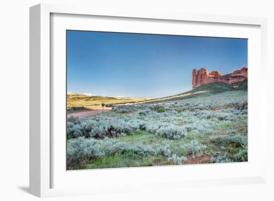 Prairie, Shrubland and Sandstone Rock Formation in Northern Colorado near Wyoming Border - Sand Cre-PixelsAway-Framed Photographic Print