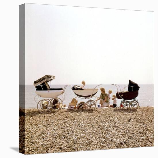 Prams on Brighton Beach-null-Stretched Canvas