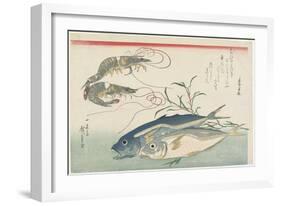 Prawns, Horse Mackerels and Smartweed, 1832-1833-Utagawa Hiroshige-Framed Giclee Print