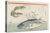 Prawns, Horse Mackerels and Smartweed, 1832-1833-Utagawa Hiroshige-Stretched Canvas