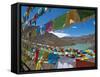 Prayer Flags Above An Artifical Lake Near the Karo-La Pass, Tibet, China, Asia-Michael Runkel-Framed Stretched Canvas