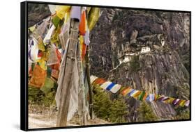 Prayer Flags Along Trail to Takshang Monastery (Tiger's Nest), Bhutan-Howie Garber-Framed Stretched Canvas