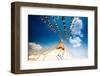 Prayer flags and Buddhist stupa at Bouddha (Boudhanath), UNESCO World Heritage Site, Kathmandu, Nep-Laura Grier-Framed Photographic Print