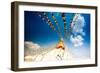 Prayer flags and Buddhist stupa at Bouddha (Boudhanath), UNESCO World Heritage Site, Kathmandu, Nep-Laura Grier-Framed Photographic Print