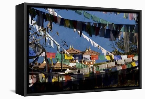 Prayer Flags and Chortens at Dochu La, Bhutan-Howie Garber-Framed Stretched Canvas