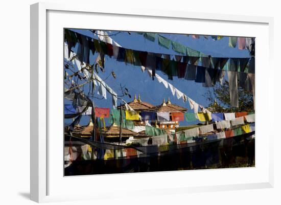 Prayer Flags and Chortens at Dochu La, Bhutan-Howie Garber-Framed Photographic Print