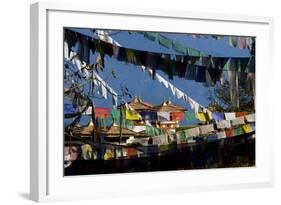 Prayer Flags and Chortens at Dochu La, Bhutan-Howie Garber-Framed Photographic Print