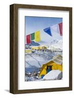 Prayer Flags and the Everest Base Camp at the End of the Khumbu Glacier That Lies at 5350M-Alex Treadway-Framed Photographic Print