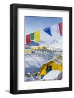 Prayer Flags and the Everest Base Camp at the End of the Khumbu Glacier That Lies at 5350M-Alex Treadway-Framed Photographic Print