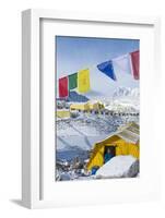 Prayer Flags and the Everest Base Camp at the End of the Khumbu Glacier That Lies at 5350M-Alex Treadway-Framed Photographic Print