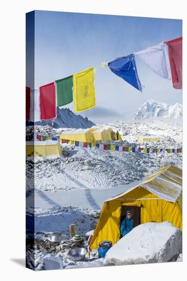 Prayer Flags and the Everest Base Camp at the End of the Khumbu Glacier That Lies at 5350M-Alex Treadway-Stretched Canvas