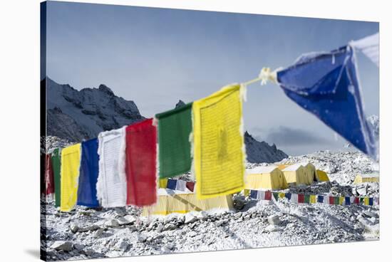 Prayer Flags and the Everest Base Camp at the End of the Khumbu Glacier That Lies at 5350M-Alex Treadway-Stretched Canvas