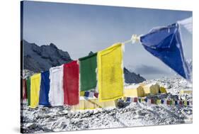 Prayer Flags and the Everest Base Camp at the End of the Khumbu Glacier That Lies at 5350M-Alex Treadway-Stretched Canvas