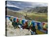 Prayer Flags and View Over Cultivated Fields, Yumbulagung Castle, Tibet, China-Ethel Davies-Stretched Canvas