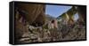 Prayer flags at the entrance of Chhungsi Cave, Mustang District, Gandaki Pradesh, Nepal-Panoramic Images-Framed Stretched Canvas