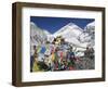 Prayer Flags at the Everest Base Camp Sign, Sagarmatha National Park, Himalayas-Christian Kober-Framed Photographic Print