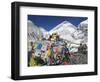 Prayer Flags at the Everest Base Camp Sign, Sagarmatha National Park, Himalayas-Christian Kober-Framed Photographic Print