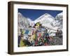 Prayer Flags at the Everest Base Camp Sign, Sagarmatha National Park, Himalayas-Christian Kober-Framed Photographic Print